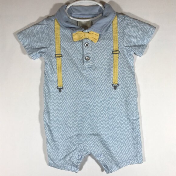 First Impressions Baby 3-6M Blue White Zig Zag Pattern Short Sleeve One Piece - Picture 1 of 8